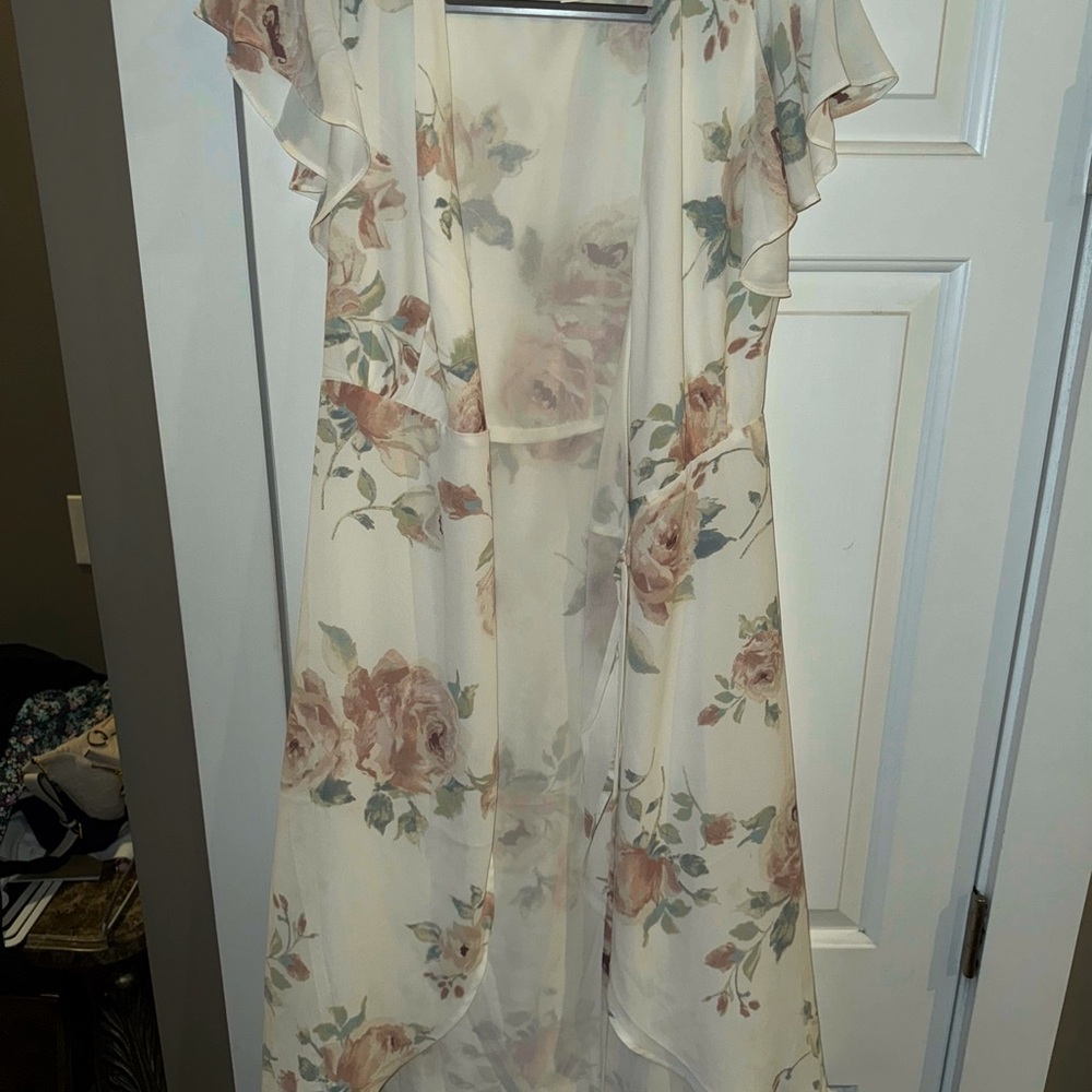 Elegant Floral Sheer Kimono with Ruffles